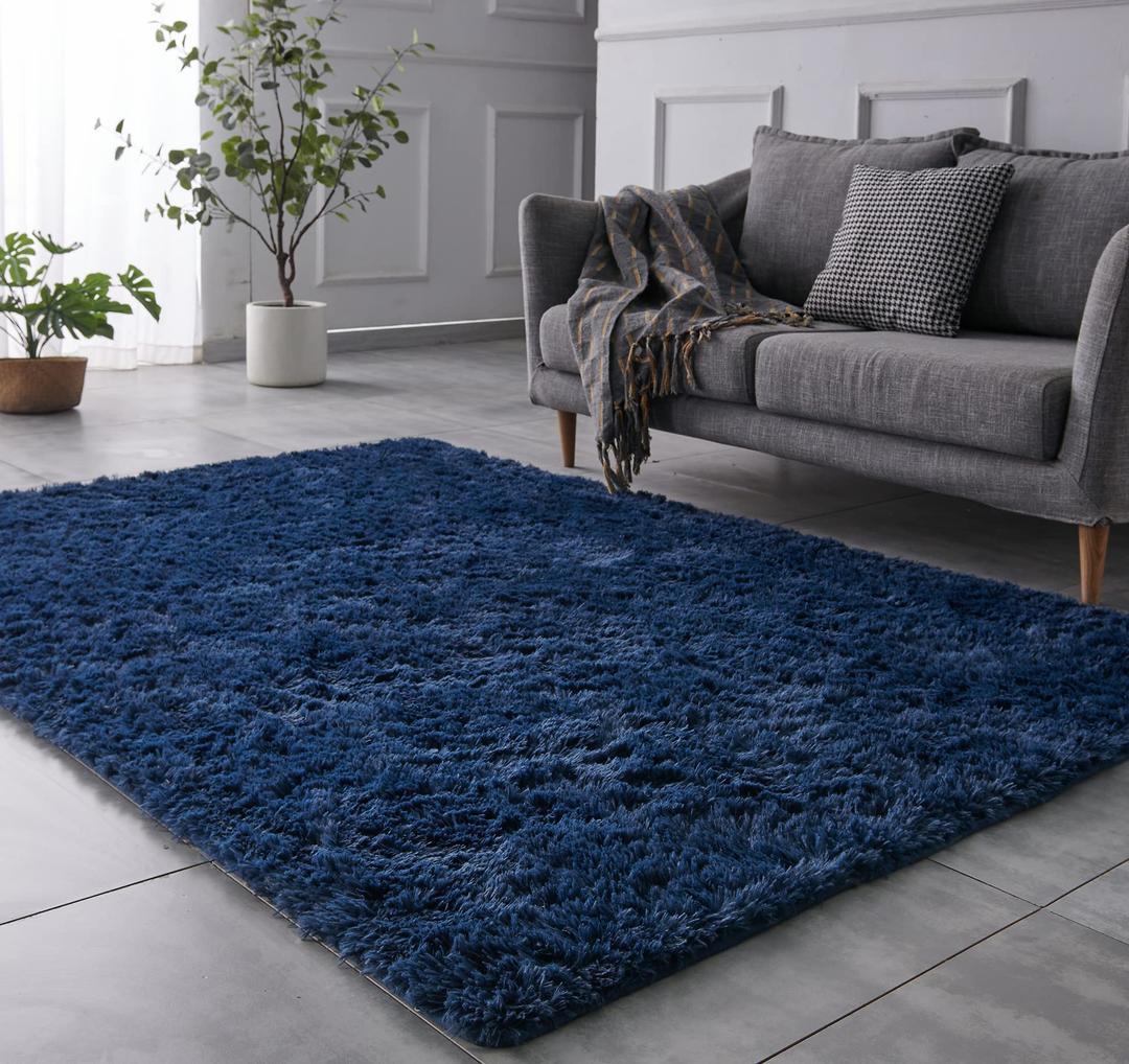 TABAYON Shaggy Navy Blue Rug, 2x3 Area Rugs for Living Room, Anti-Skid Extra Comfy Fluffy Floor Carpet for Indoor Home Decorative