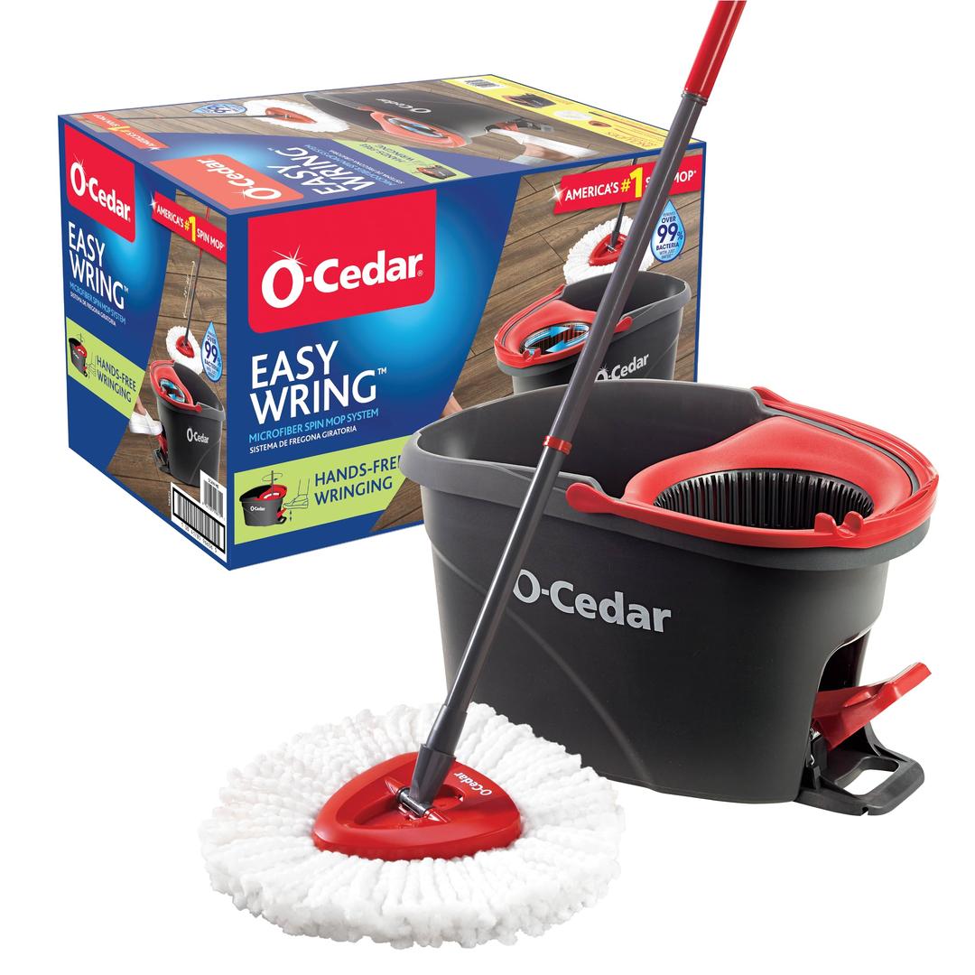 O-CedarEasyWring Microfiber Spin Mop, Bucket Floor Cleaning System, Red, Gray, Standard