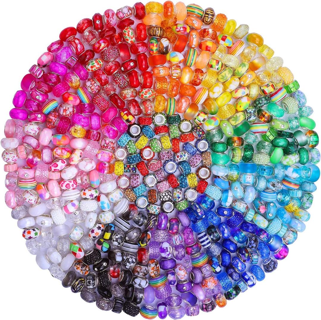 Aipridy Assortment European Large Hole Beads Spacer Beads Rhinestone Craft Beads for DIY Charms Bracelet Jewelry Making (Rainbow)