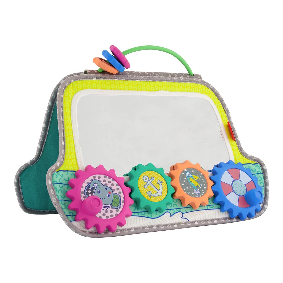 InfantinoBusy Board Mirror & Sensory Discovery Toy Boat for Fine Motor Skill Development with Gears, Beads, High Contrast Prints, Tummy Time, Sit & Play or On The Go, for Newborns, Babies & Toddlers