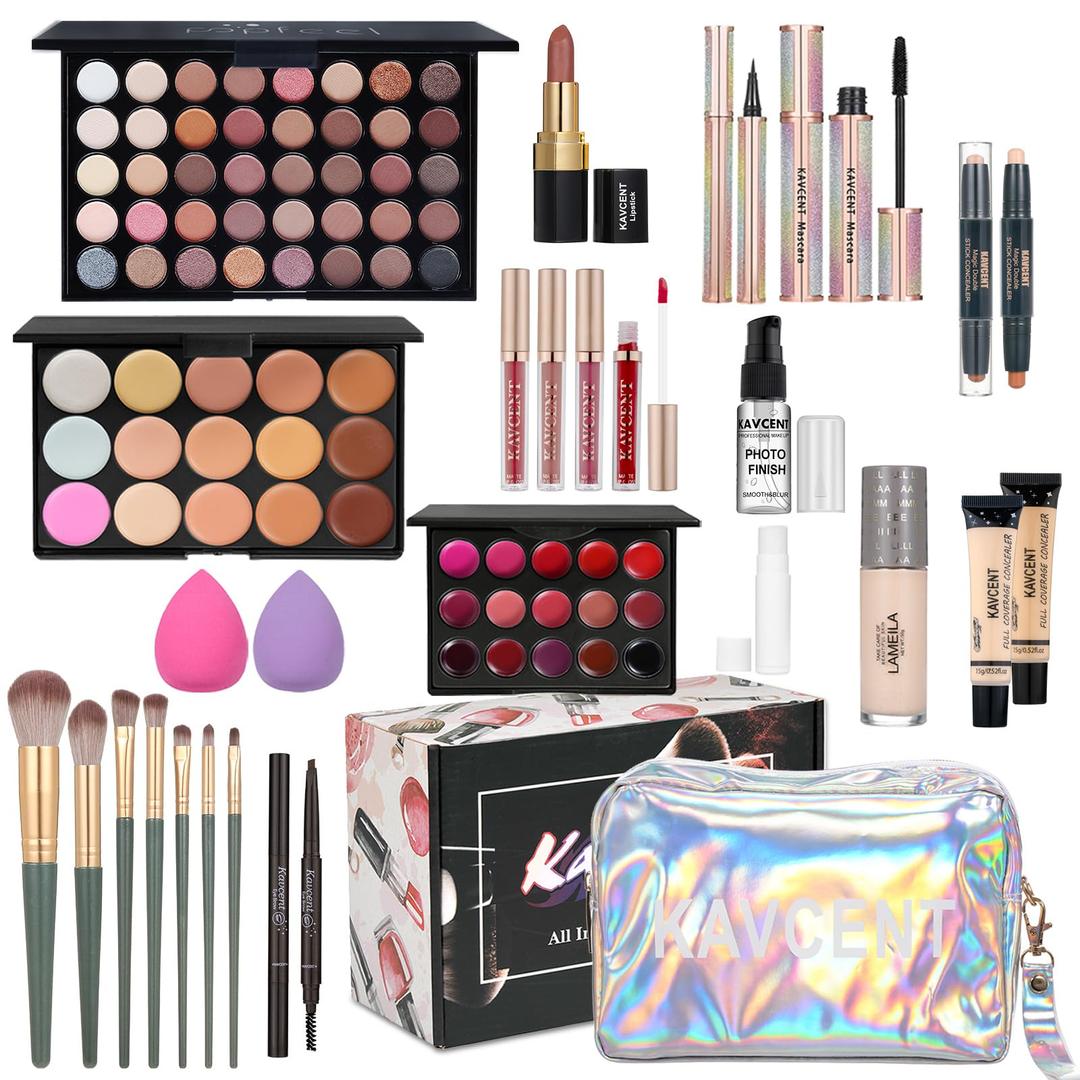 Makeup Kit for Women Full Kit Teens Makeup Set Eyeshadow Palette, Lip Gloss, Lipstick, Makeup Brush, Foundation, Concealer Mascara Powder Puff Makeup Bag Makeup Set for Women Girls Teens Gift