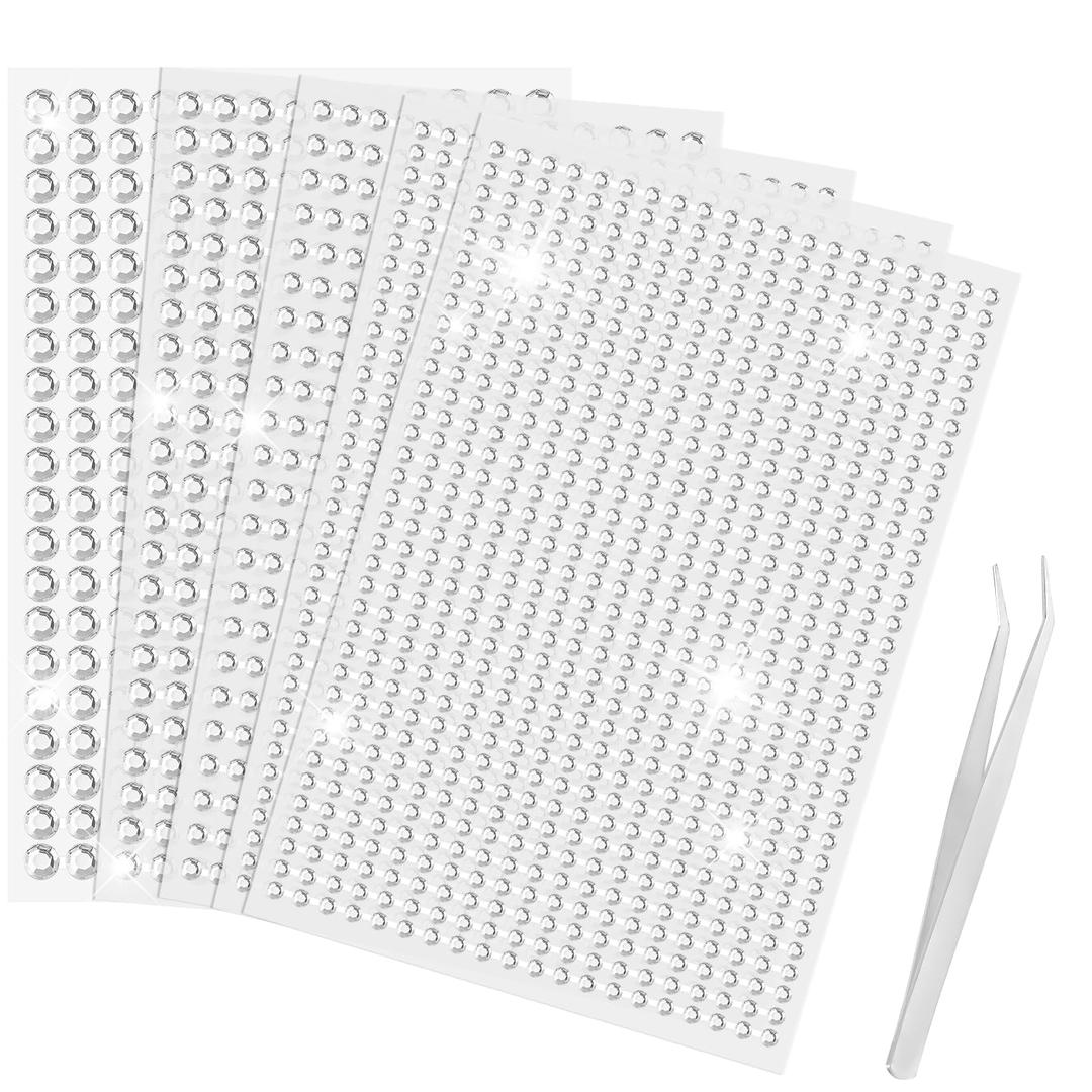 Sularpek 2542 Pcs Gem Stickers, 5 Sheets Rhinestone Stickers, Self Adhesive Gems, Acrylic Crystal Gems Stickers for Craft DIY Nail Facial Nail Makeup Decoration, with Pick Up Tweezer(3/4/5/6mm)