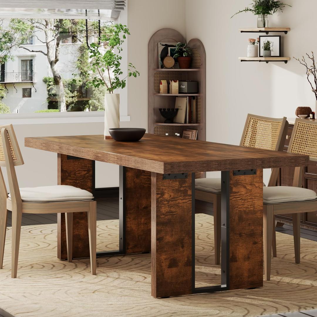 71" Large Dining Table, Rustic Farmhouse Dinner Table for 6 to 8 People, Rectangular Thick Kitchen Table with Heavy Duty Legs for Dining Room (Rustic)