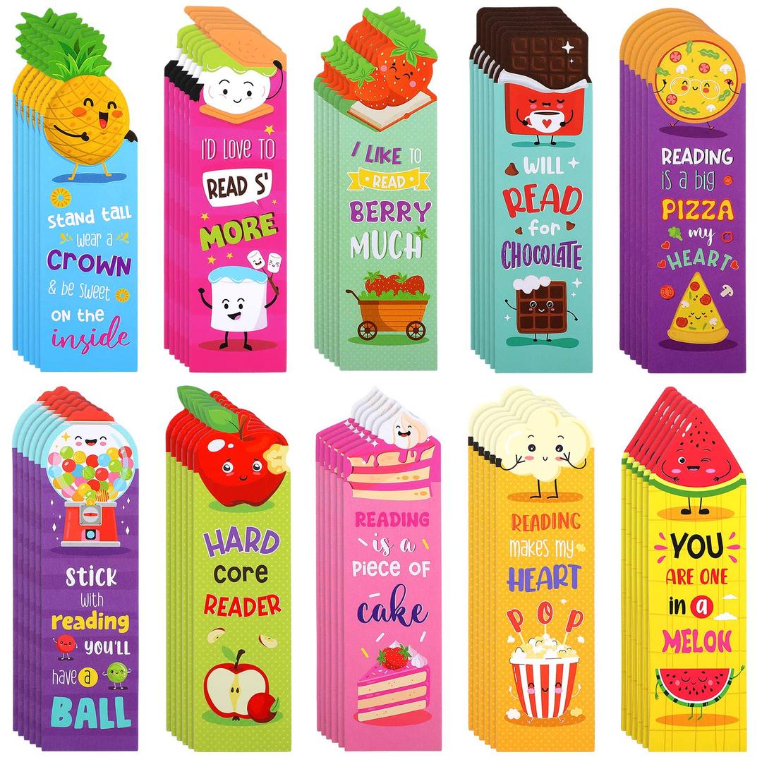 Scented Bookmarks Kids Scratch and Sniff Bookmarks Fruit Food Theme Bookmarks Sayings Bookmarks Assorted Scented Bookmarks Cute Bookmarks for Kids, Students, Teens, Food Lovers, 10 Styles (60 Pieces)