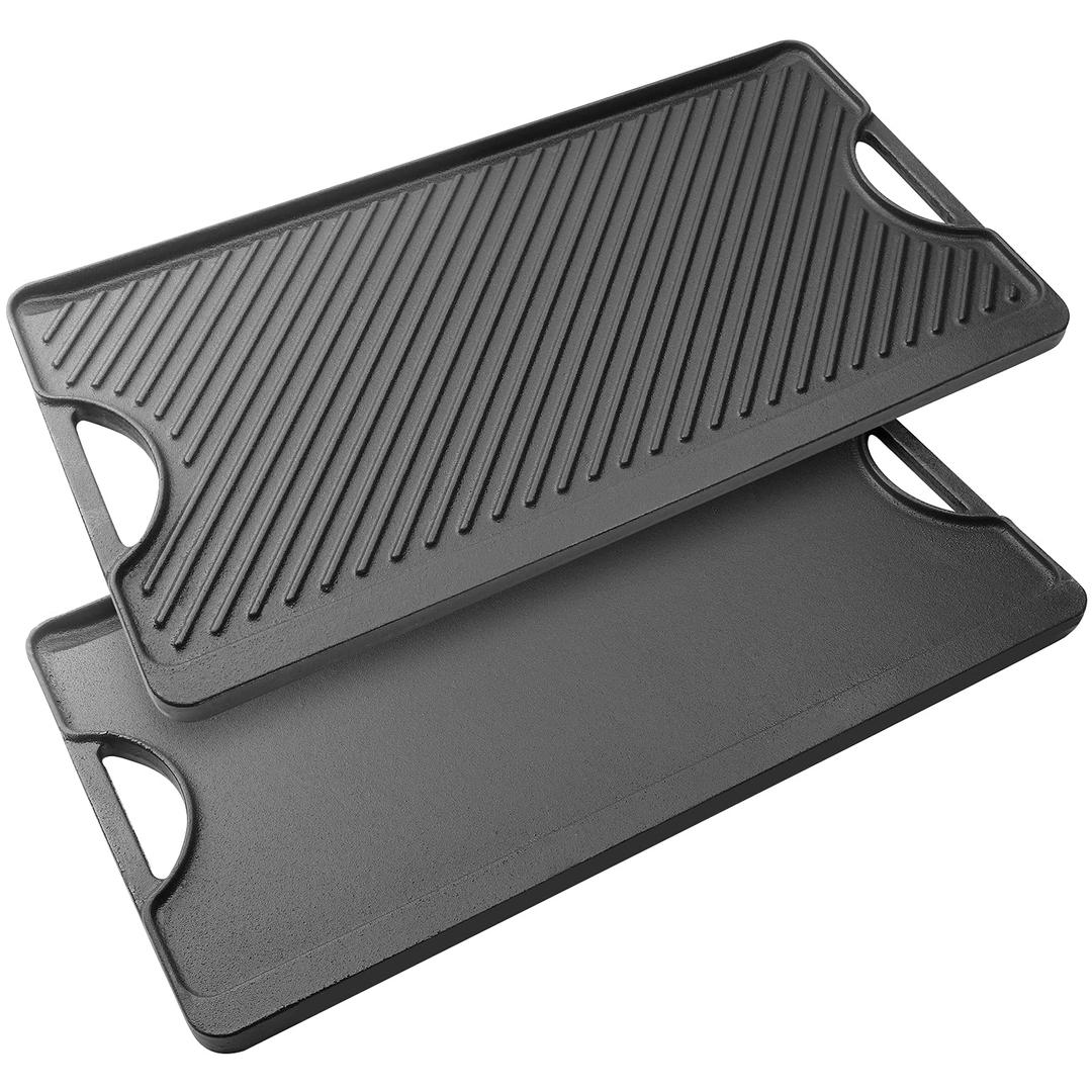 Puricon Cast Iron Grill Griddle, Rectangular Reversible Grill Griddle for BBP Induction Hob Electric Gas Flame Stoves, Electric Grill, Campfires and Outdoor Charcoal Barbecue