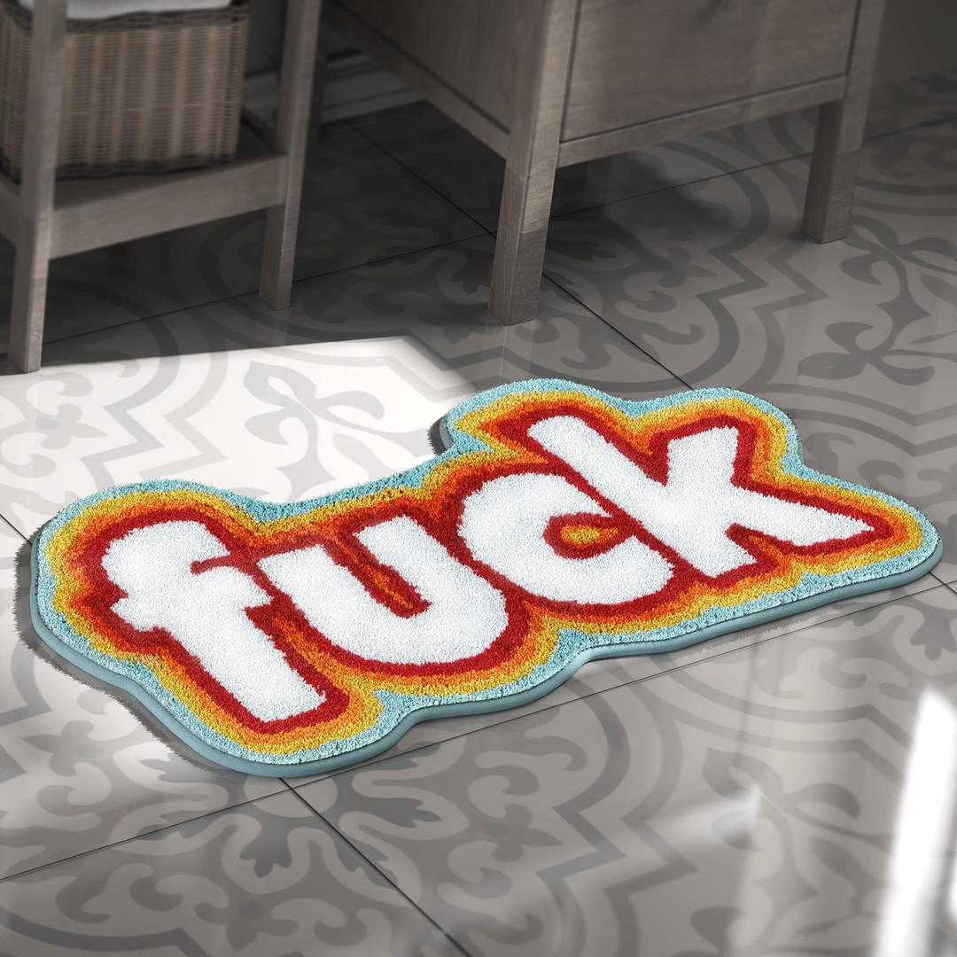 WuuusDay Fuck Cool Rugs for Bedroom, Cute Small Rugs,Funky Bath Mat,Non Slip Cute Bath Rug,Unique Bathroom Rugs,Preppy Colorful Rugs,s Area Rugs for Living Room Washable Absorbent Rug 33x17IN