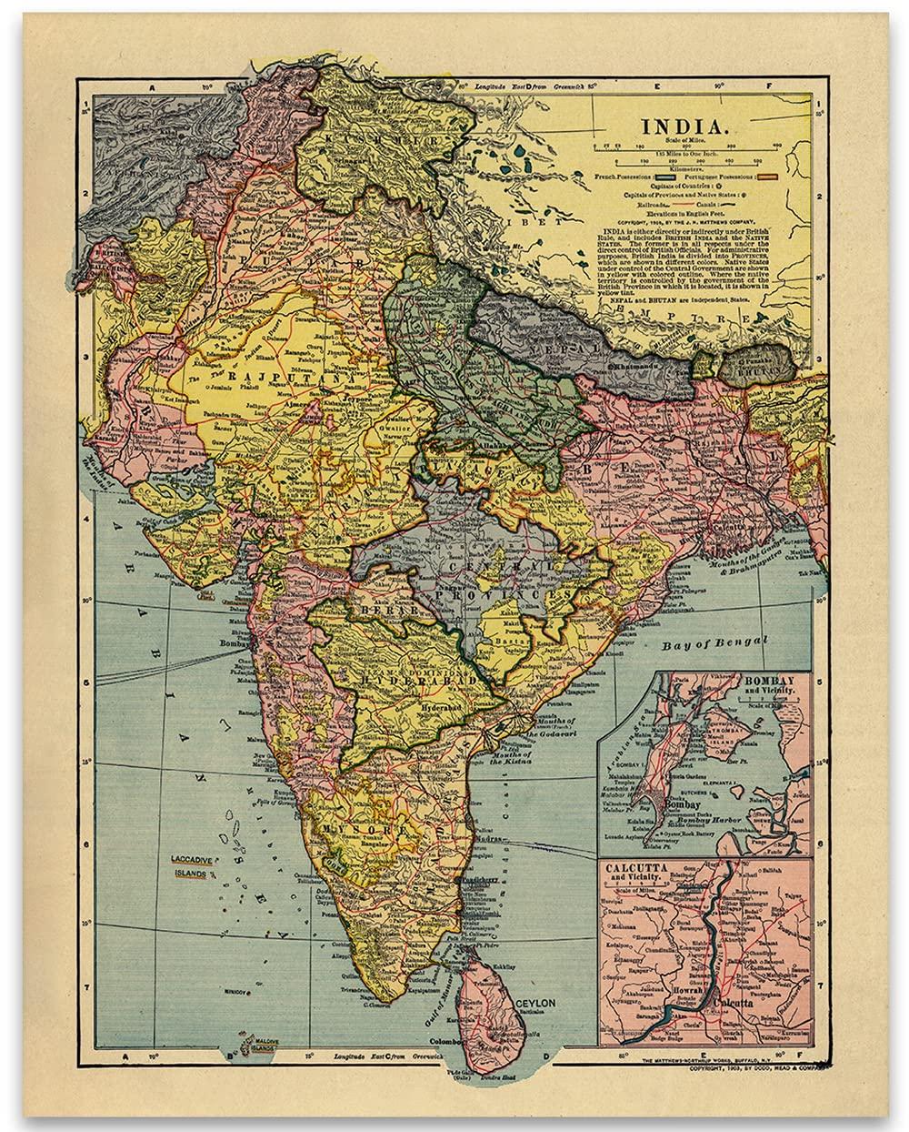 1903 India Map - 11x14 Unframed Art Print - Great Wall Decor in This Highly Detailed Restored Reproduction Under $15