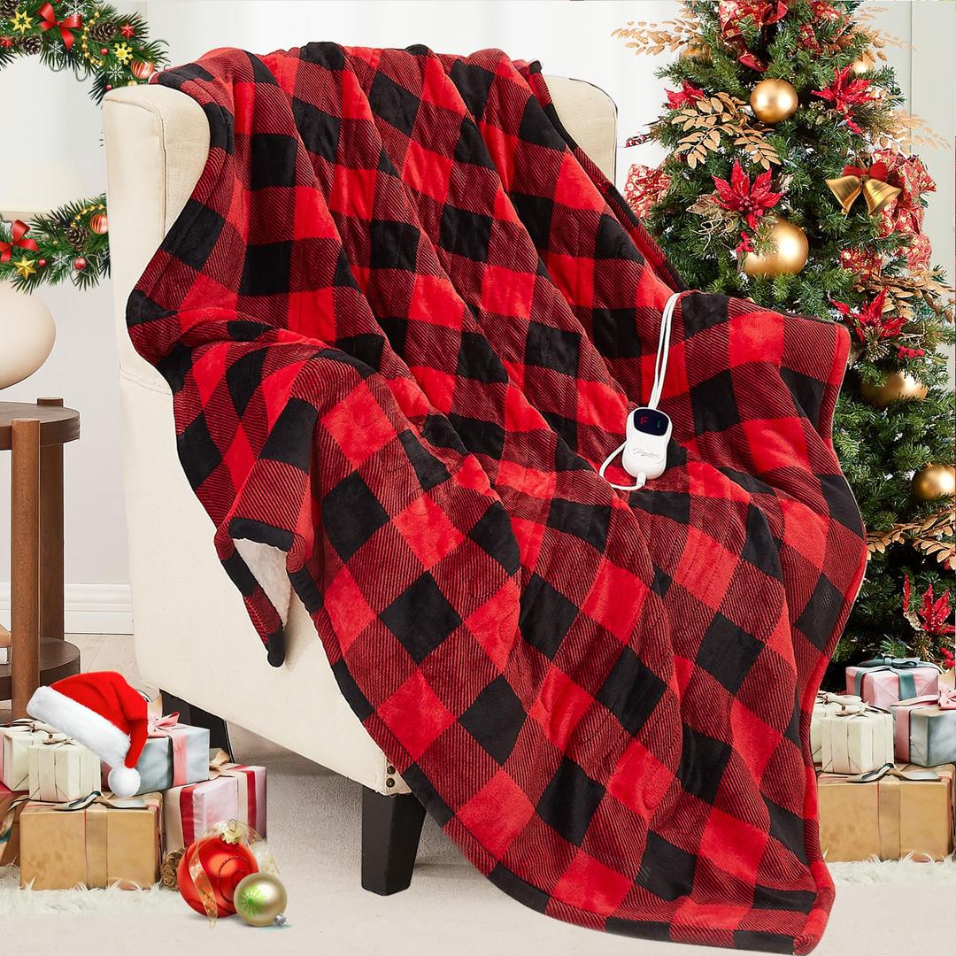 Homemate Electric Blanket Heated Throw - 50“x60“ Ultra Soft Cozy Flannel Heating Blanket with 10 Fast Heat Levels 8 Hours Auto Off Over-Heated Protection ETL Certification Keep Warm in Home Office