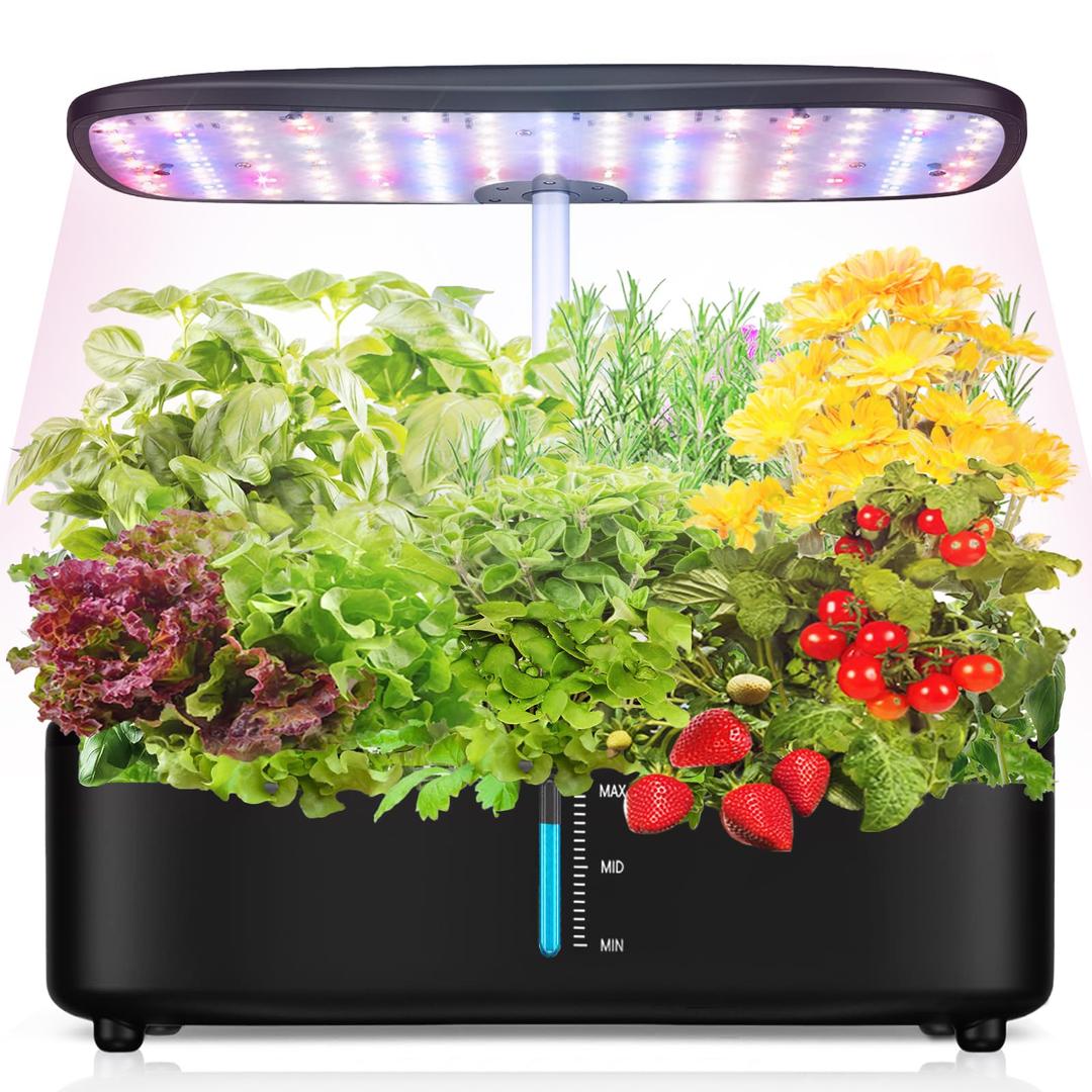 Indoor Garden Hydroponics Growing System, Herb Garden Kit Indoor with LED Grow Light Quiet Smart Water Pump Automatic Timer Healthy Fresh Herbs Vegetables - Hydroponic Planter for Home Kitchen Office