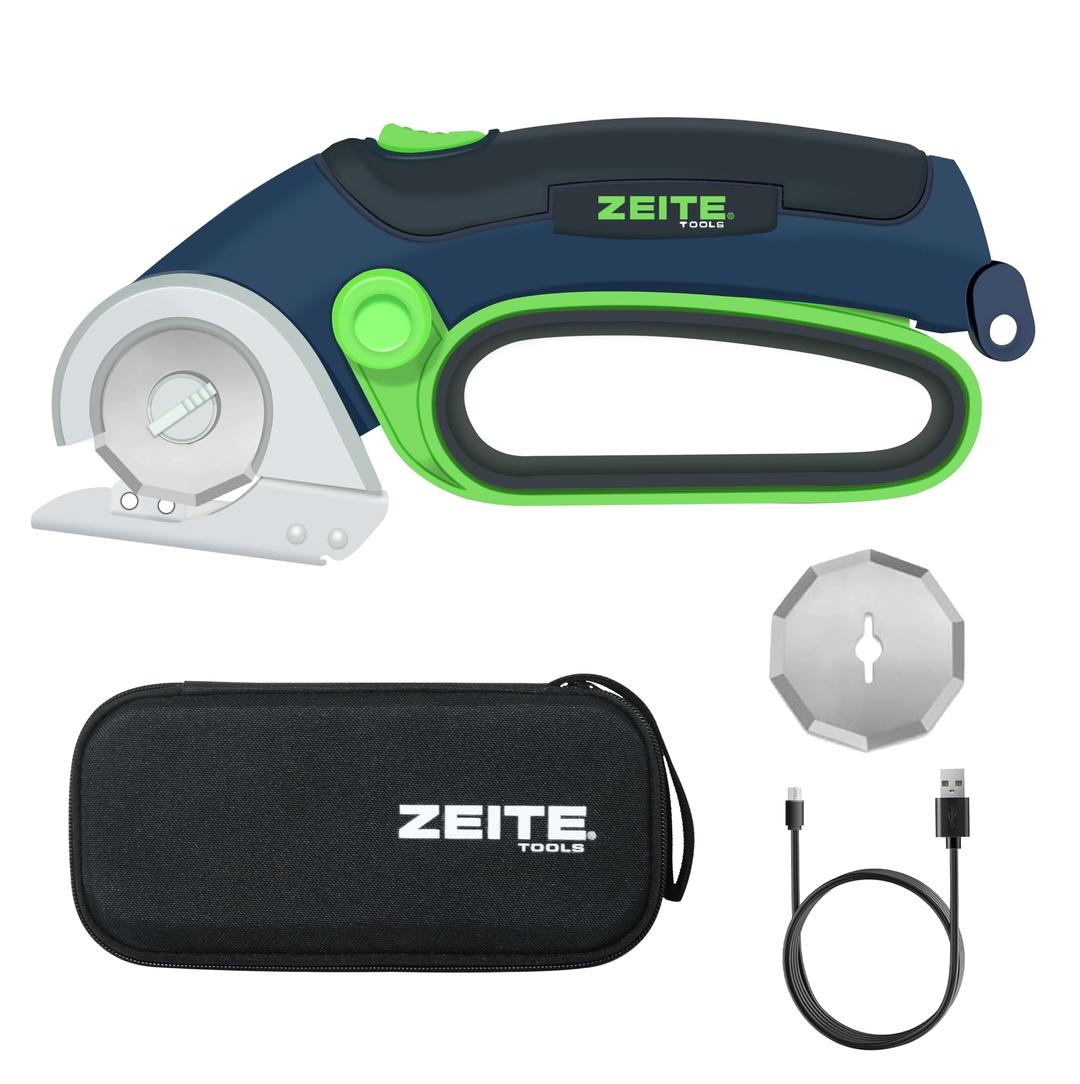 Zeite4V Cordless Electric Scissors, Cardboard Cutter with 2 x Blade, 1 x Storage Box, 1 x USB Charging Cable, Electric Cutter, Power Rotary Scissors for Box Carpet Plastic, Easy to Hold and Safety