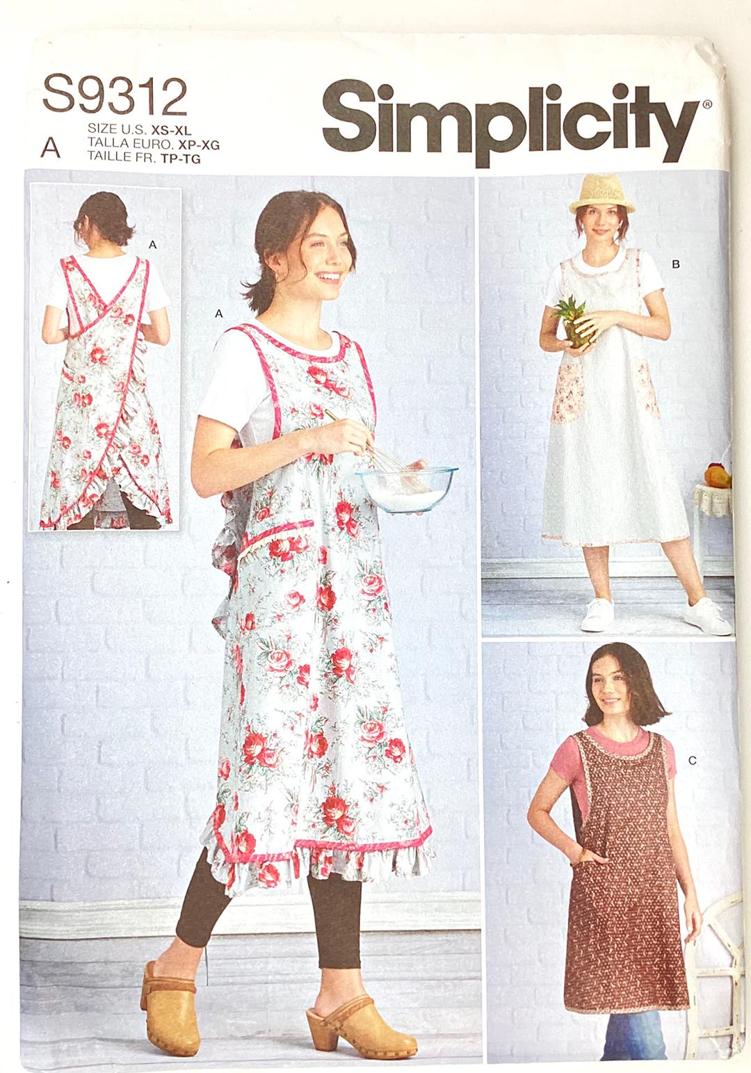 Simplicity Misses' Wraparound Apron Packet, Code 9312 Sewing Pattern, Sizes XS-XL, White