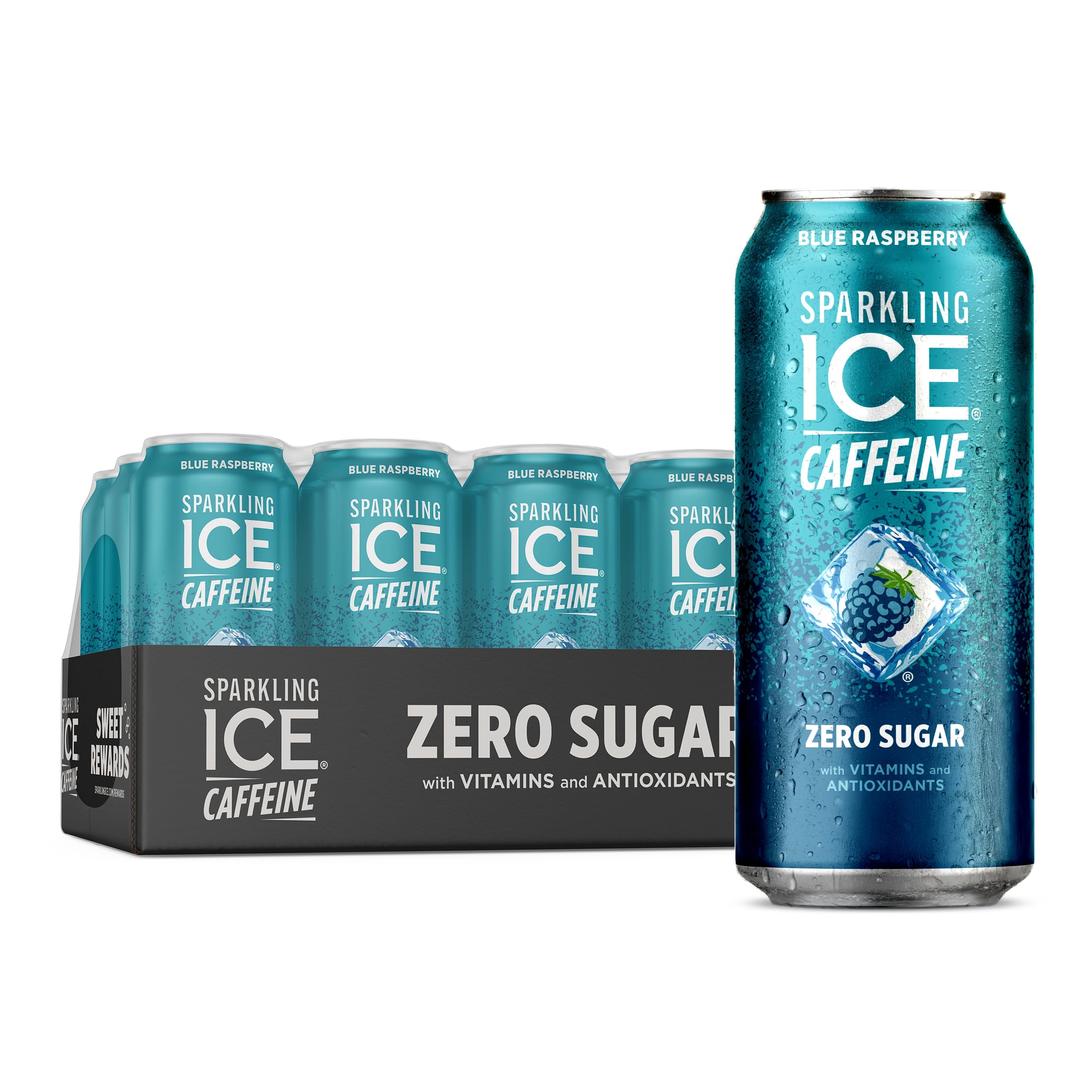 Sparkling Ice Caffeine Blue Raspberry Sparkling Water with Caffeine, Zero Sugar, with Antioxidants and Vitamins,16 fl oz Cans (Pack Of 12)