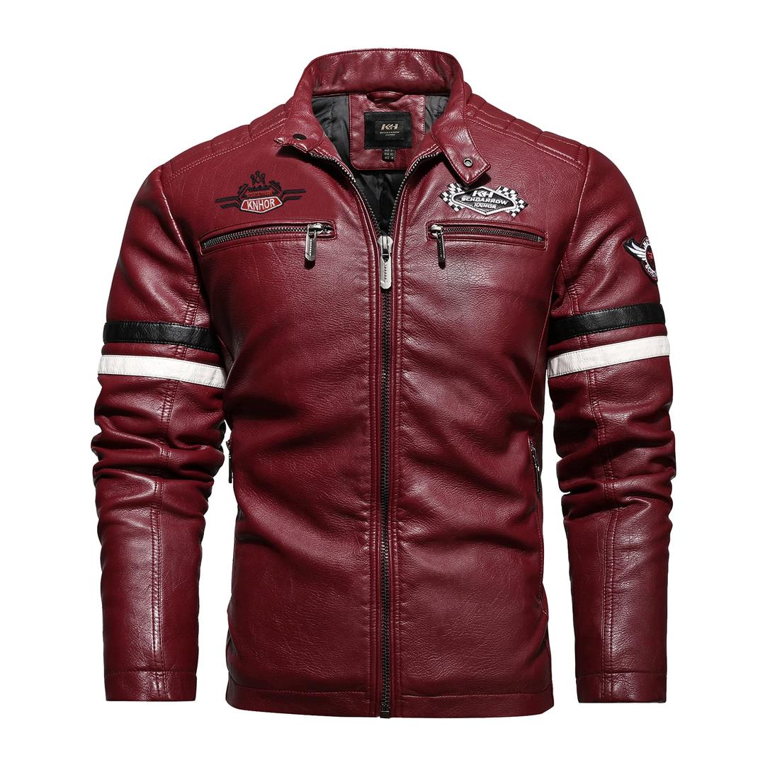 Stand-up collar men's motorcycle leather motorcycle racing suit color-blocking PU simulation leather jacket