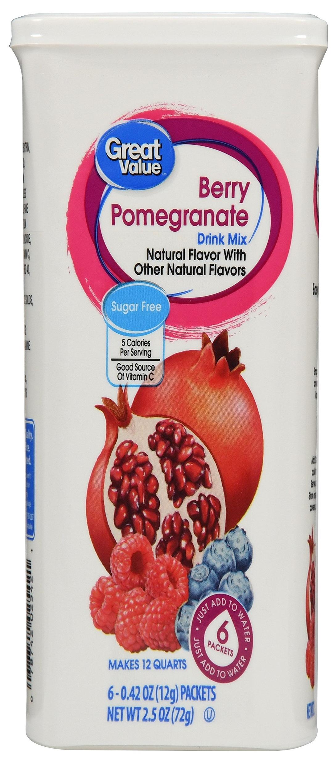 Great ValueBerry Pomegranate Drink Mix, 6 Count per pack, 2.5 Oz (Pack of 2)