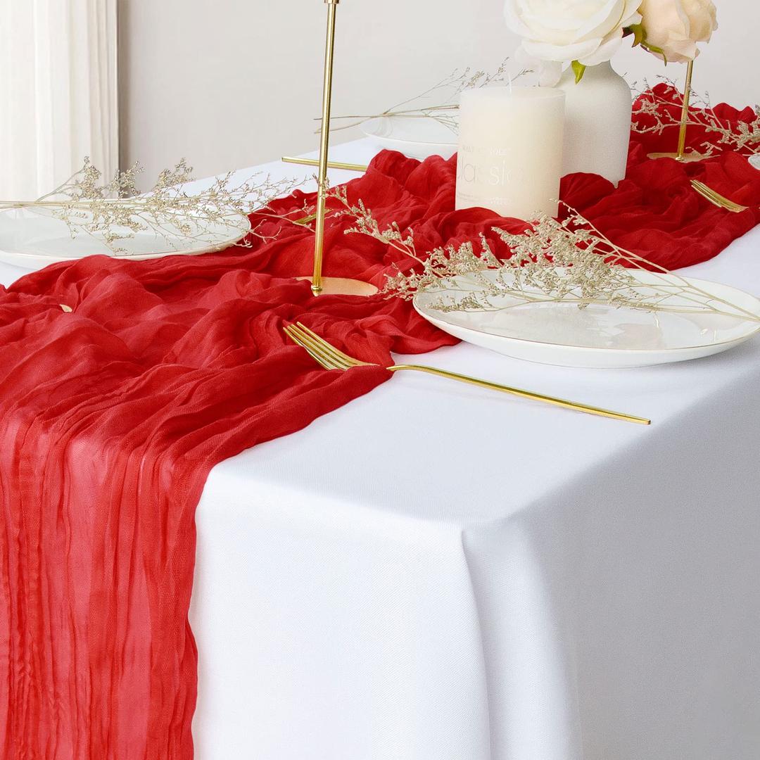 2 Pack Red Cheesecloth Table Runners, 10Ft Gauze Table Runner Rustic Wedding Cheese Cloths Decor for Bridal Baby Shower Birthday Party Christmas Decorations