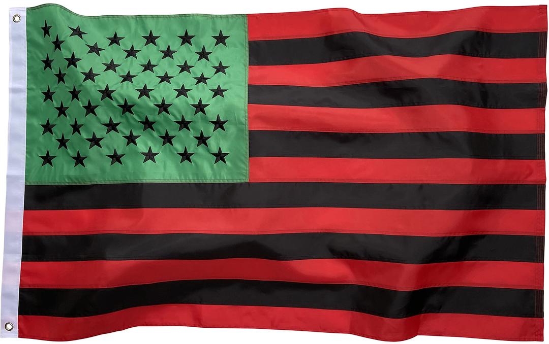 African (Afro) American Flag 3x5 Foot - Embroidered Stars, Sewn Stripes, and Brass Grommets - Outdoor Nylon US Banner in Red, Green, and Black