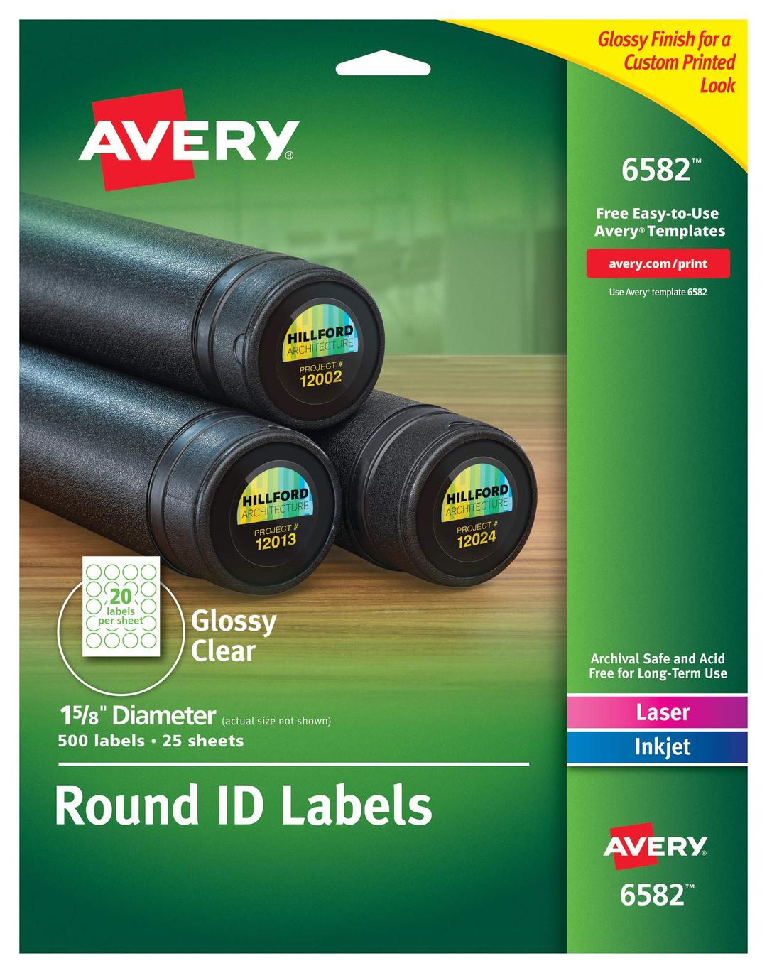 Avery Glossy Clear Round Labels, 1.625" Diameter, Pack of 500 - Make Custom Stickers (6582)