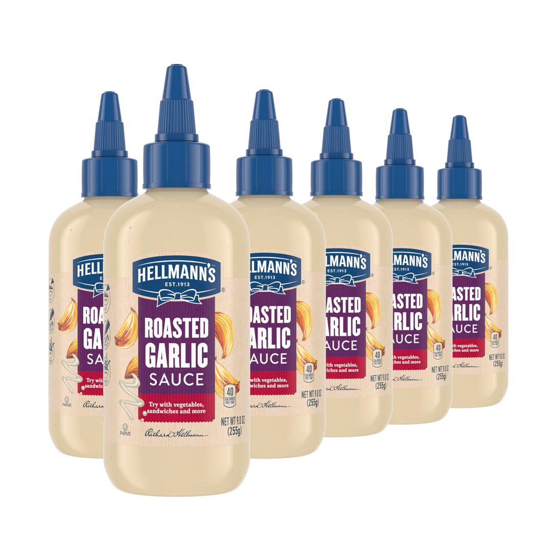 HELLMANN'SSauce Roasted Garlic Pack of 6 For A Delicious Condiment, Dip and Dressing Gluten Free, Dairy Free, No Artificial Flavors, No High-Fructose Corn Syrup 9 oz