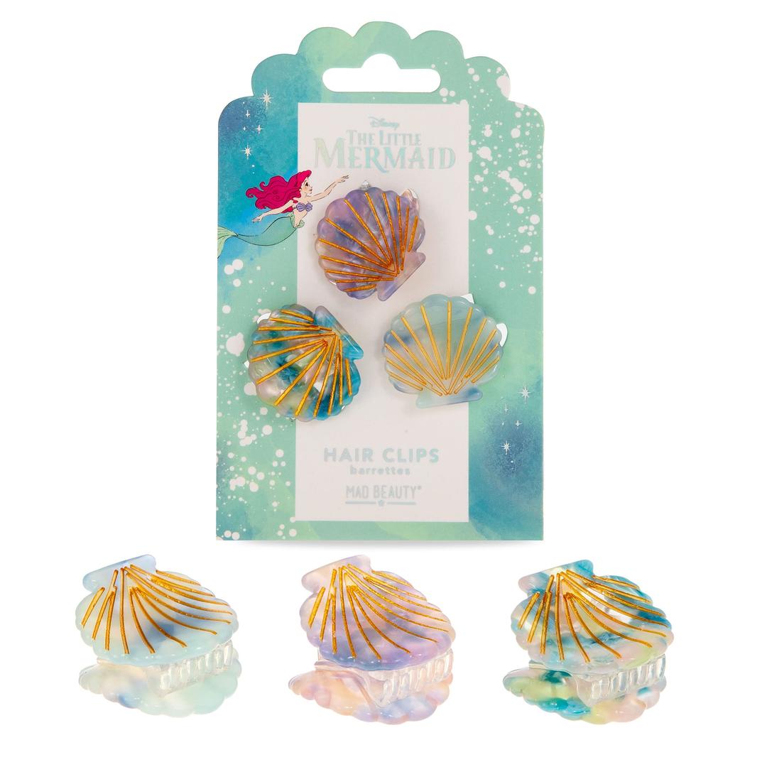 MAD BEAUTY Disney The Little Mermaid Shell-Shaped Hair Clips 3-Pack, Iridescent, Pearlized, Shimmering, Beautiful, Cute, Adorable, Great Gift for Gorgeous Mermaids