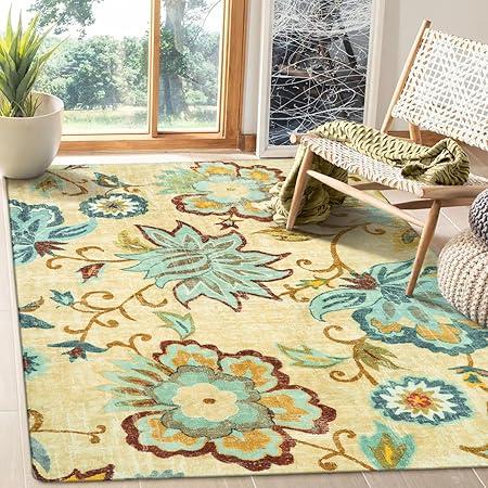 Lahome Floral Washable Rug for Living Room - Area Rugs 5x7 Non-Slip Lightweight Bedroom Rug Throw Soft Kid Room Nursery Rug, Boho Beige Paisley Print Indoor Carpet for Office Dining Room Kitchen