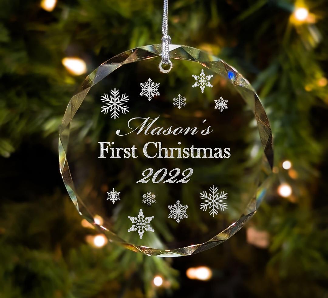 Personalized Crystal First Christmas Ornament with Gift Box