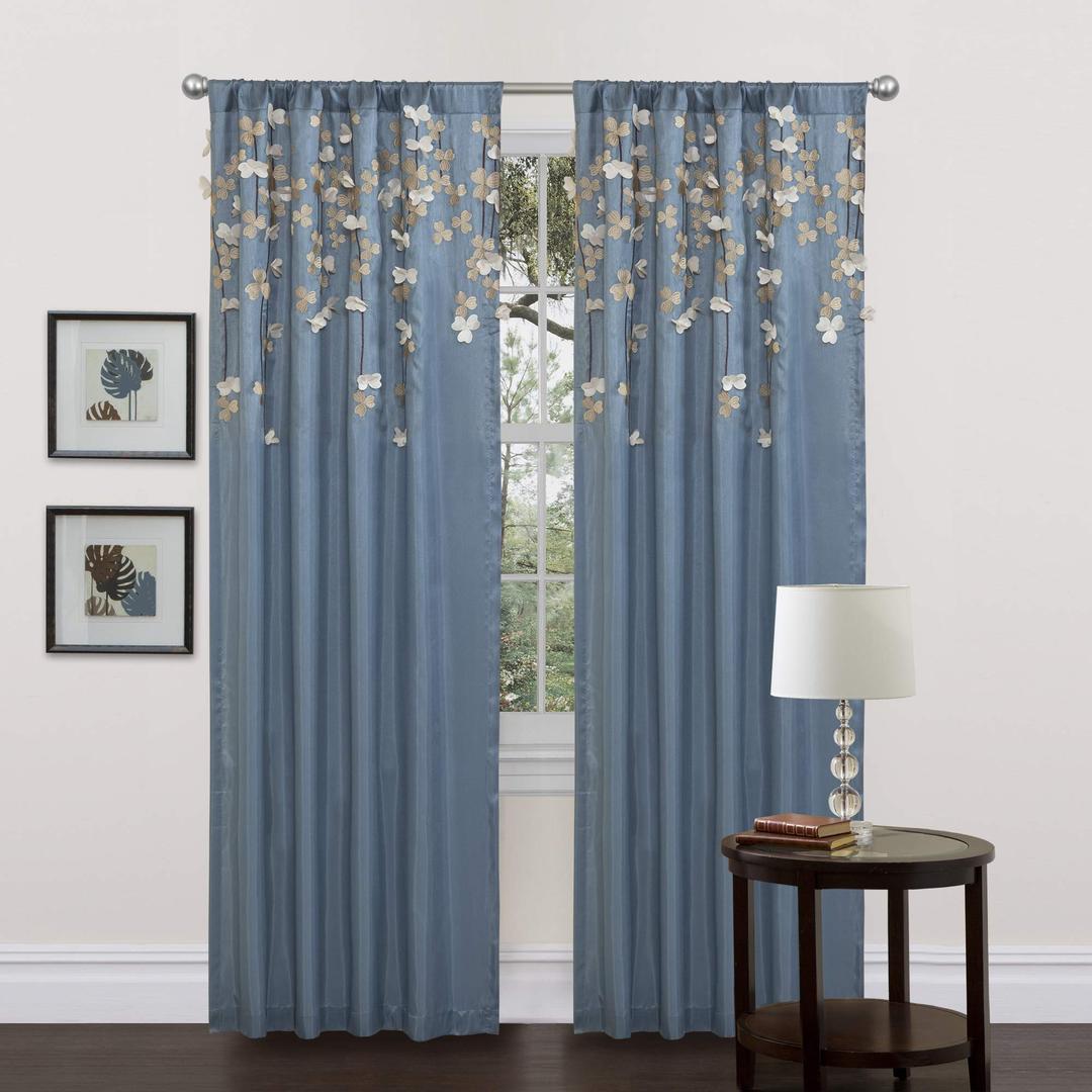 Lush Decor Curtain Flower Drop Window Panel (Single), 42" W x 84" L, Blue