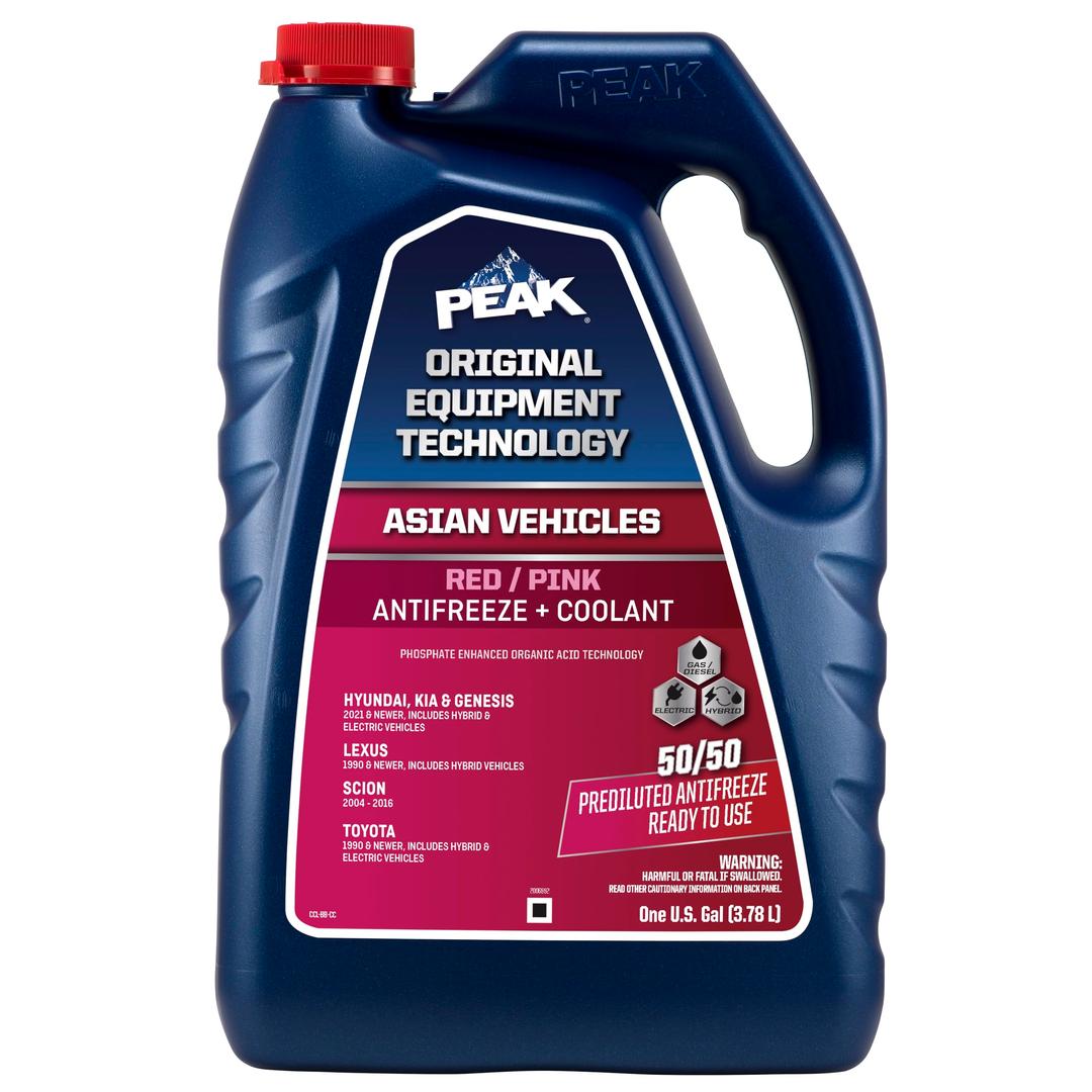 PEAKOET Extended Life Red/Pink 50/50 Prediluted Antifreeze/Coolant for Asian Vehicles, 1 Gal.