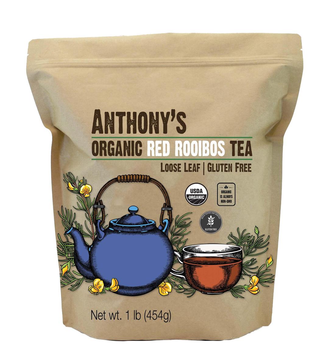 Anthony'sOrganic Red Rooibos Loose Leaf Tea, 1 lb, Gluten Free, Non GMO, Non Irradiated, Keto Friendly