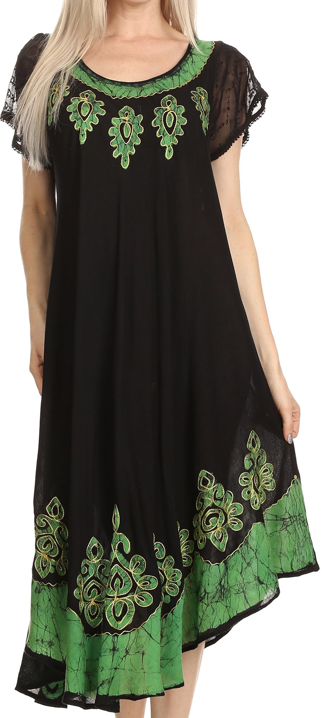 Sakkas Batik Hindi Cap Sleeve Caftan Dress/Cover Up