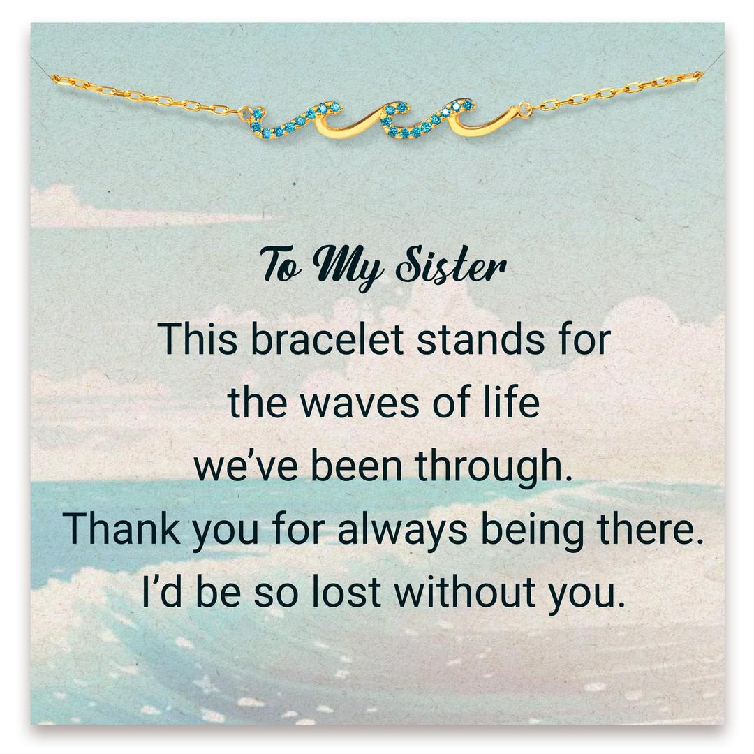 STORYJEWELLERY Gifts for Sister, Mom Birthday Gifts, Sister Birthday Gifts, Sisters Gifts from Sister, Sister Wave Bracelet, Cross Bracelet, Christmas Gifts, Gifts for Granddaughter and Grandma