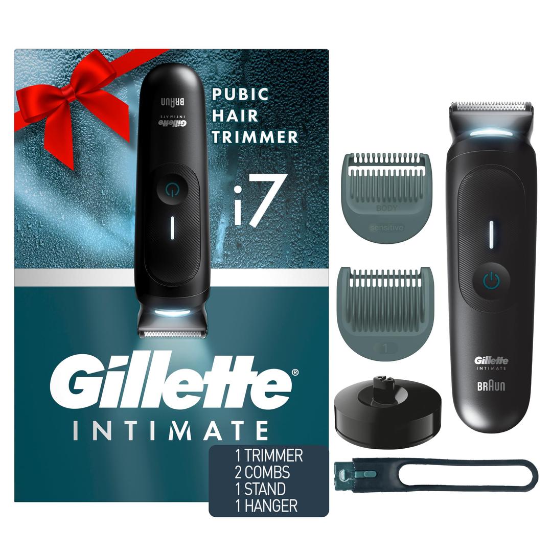 Gillette i7 Intimate Men’s Premium Pubic Hair Trimmer, Holiday Gifts for Men, Waterproof LED Body Hair Trimmer for Men, Manscaping Body Groomer