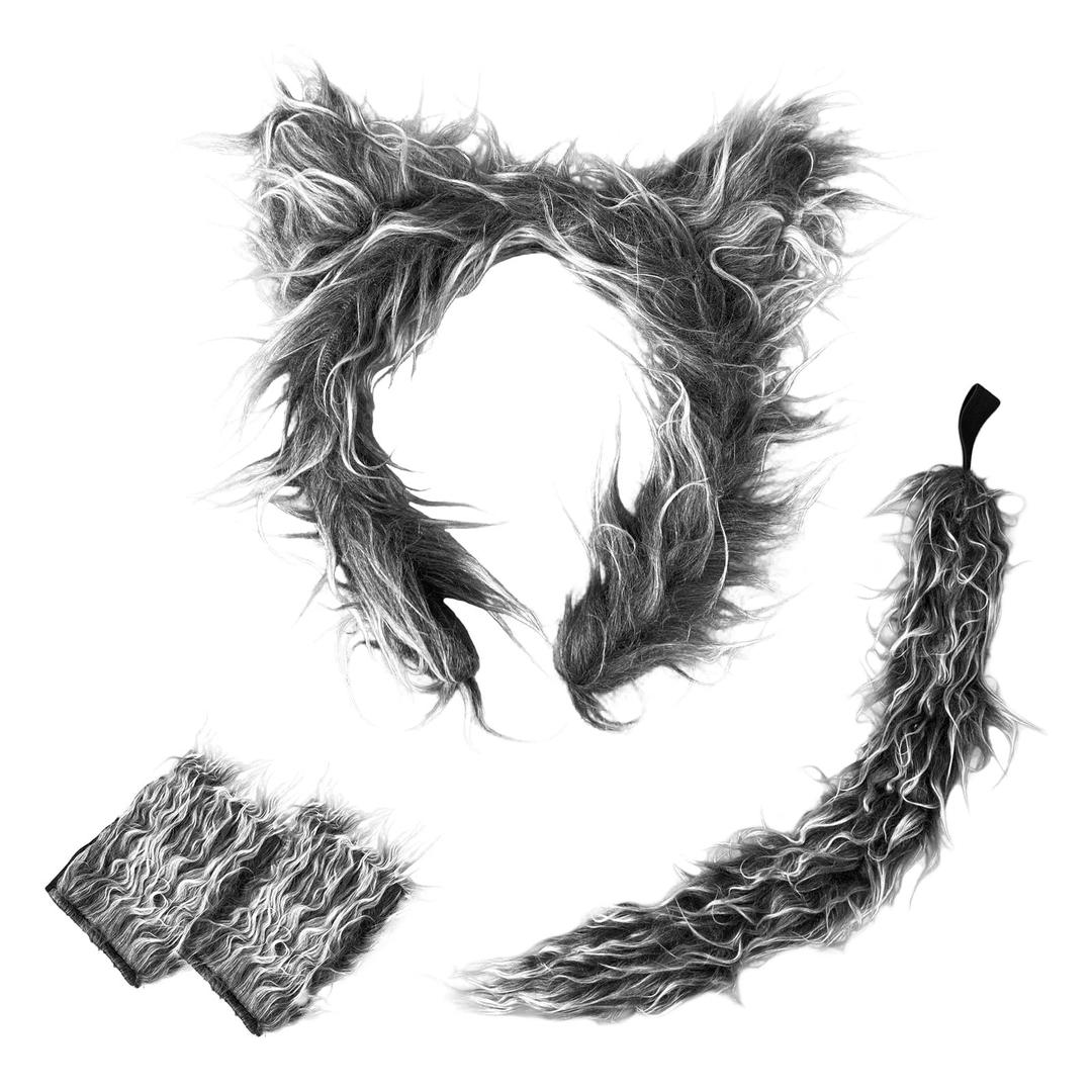 HyperFunWolf Ears Tail and Gloves Set - Wolf Costume Dress-Up Accessories, for Halloween, Cosplay Party