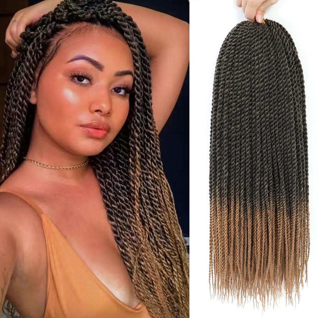 Senegalese Twist Crochet Hair-8 Packs 14 Inch Two Tone Senegalese Twist Crochet Braids For Women Human Hair,Black/Honey Pre Looped Crochet Braids, Synthetic Twist Crochet Hair (14in,T1B/27#)