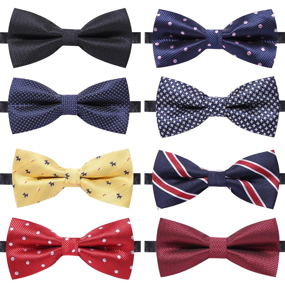 AUSKY 8 PACKS Elegant Adjustable Pre-tied Bow Ties for Men Boys (1&4&5&6&8 Pack for option)