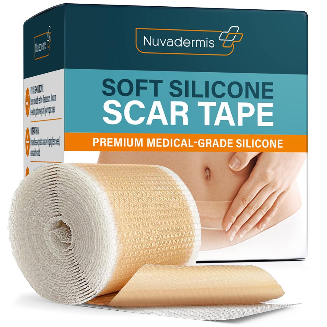 NUVADERMIS Silicone Scar Tape for Surgical Scars - 120" x 1.5" Roll - Extra Long Medical Grade Silicone Scar Tape for C-Section, Tummy Tuck, Keloid, and Surgical Scars - Reusable Tape Strips - 1 Pack