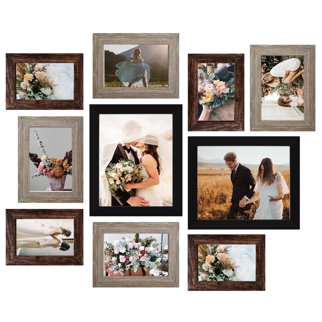 LUCKYLIFE Picture Frame Set 10-Pack, Gallery Wall Frame Collage with 8x10 5x7 4x6 Frames in 3 Different Finishes