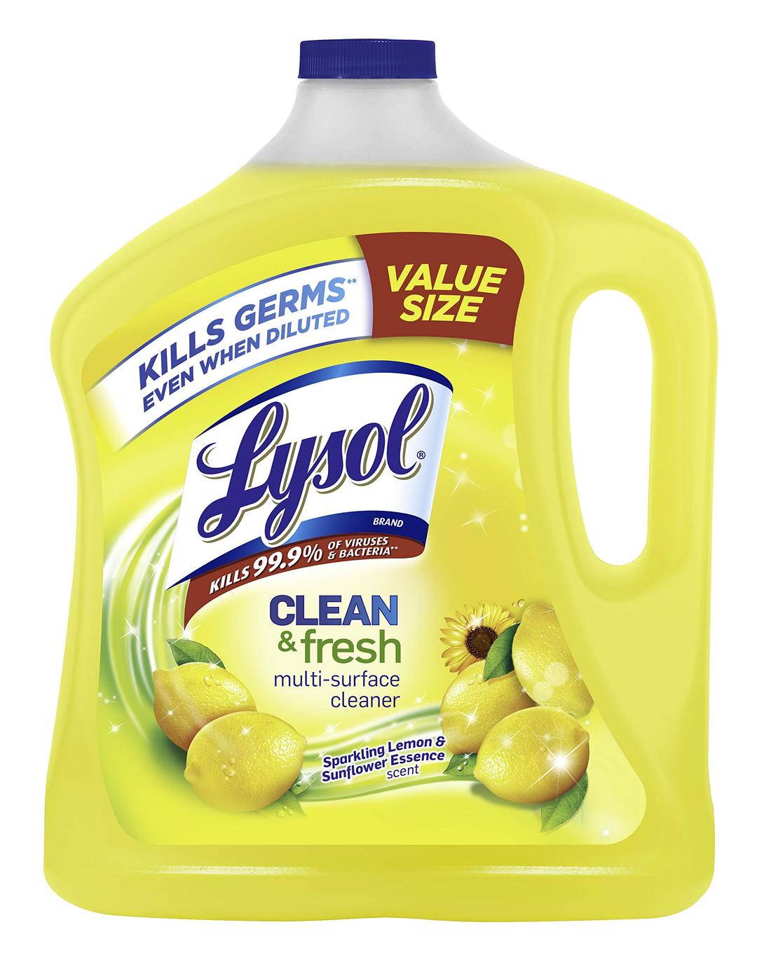 Lysol Multi-Surface Cleaner, Sanitizing and Disinfecting Pour, to Clean and Deodorize, Sparkling Lemon and Sunflower Essence, 90 Fl Oz