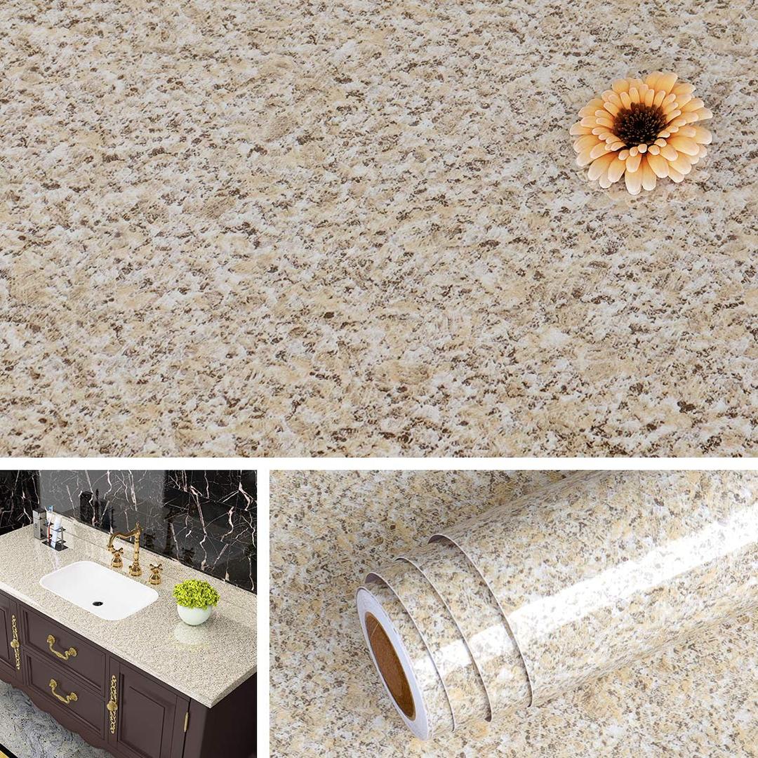 Livelynine 15.8 x 197Inch Light Brown Granite Contact Paper for Countertop Bathroom Wallpaper Waterproof Peel and Stick Countertops for Kitchen Counter Top Covers Cabinet Vinyl Wrap Sink Desk Covering