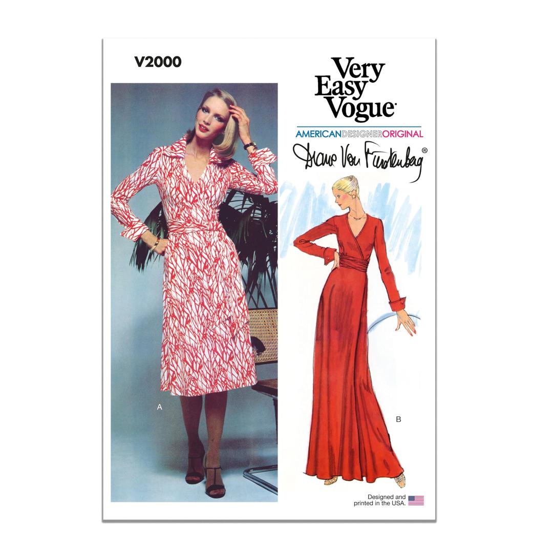 Vogue V2000H5 Misses' Wrap Dress Sewing Pattern Packet by Diane Von Furstenberg, Design Code V2000, Sizes 6-8-10-12-14