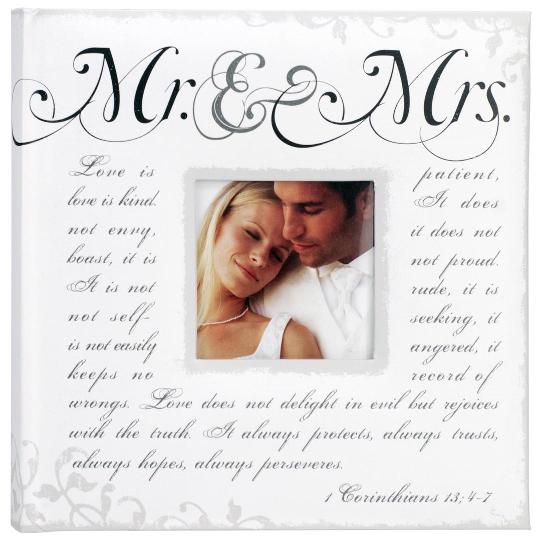 Malden International Designs 4x6 Horizontal 2 Up Mr & Mrs Corinthians Verse Wedding Photo Album Book Bound Memo Writing Areas Hard Cover 3x3 Front Cover Photo Opening