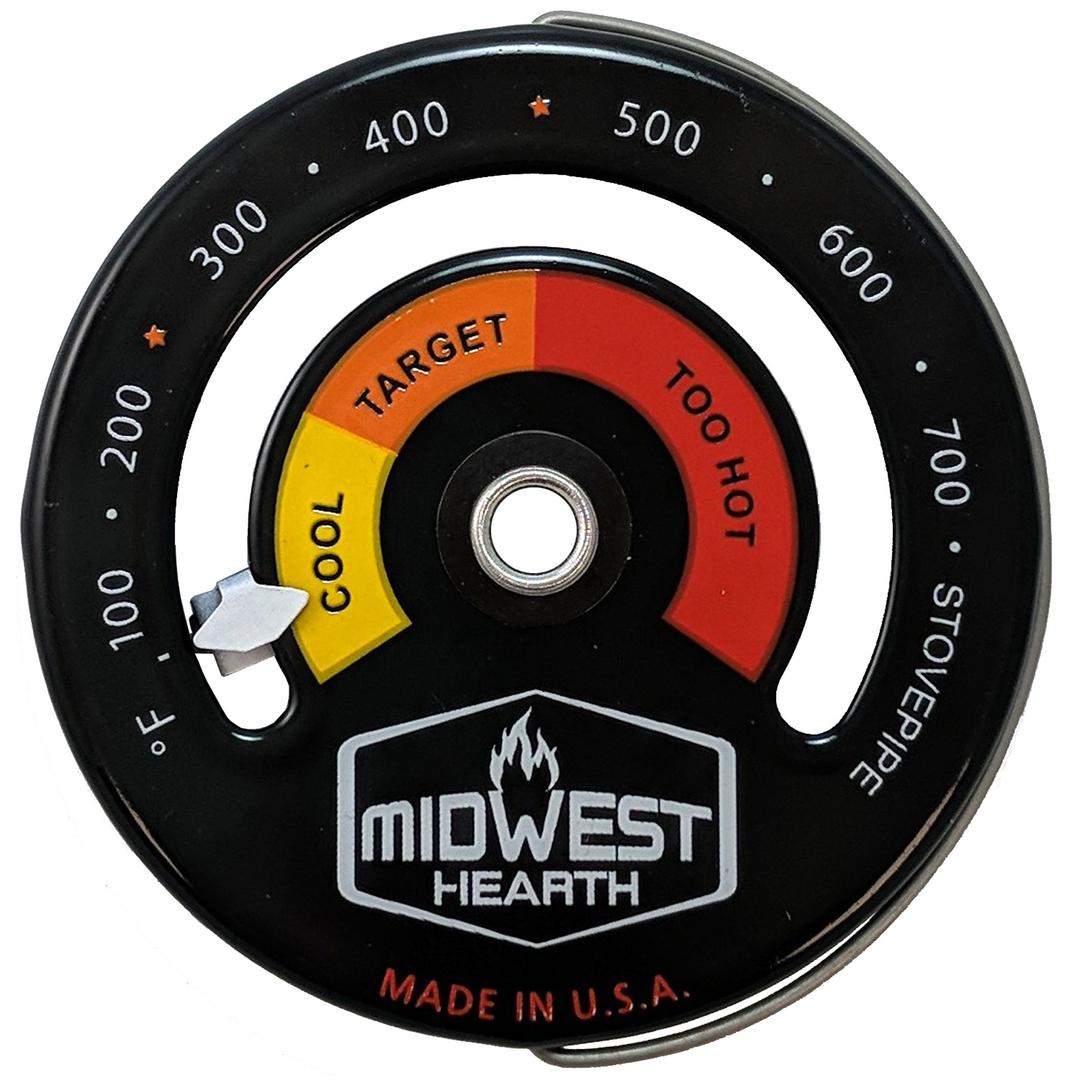 Midwest Hearth Wood Stove Thermometer - Magnetic Chimney Pipe Meter (Made in USA)