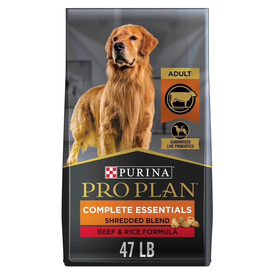 Purina Pro PlanHigh Protein Dog Food With Probiotics for Dogs, Shredded Blend Beef & Rice Formula - 47 Lb. Bag