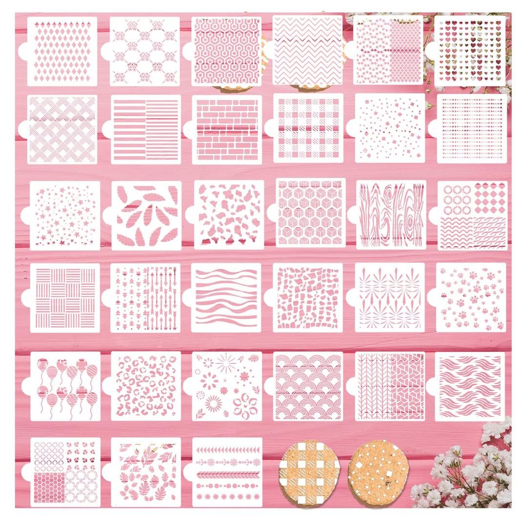 33 PCS Cookie Stencils Cakes Baking Stencils Leopard Checkered Buffalo Plaid Stencils Airbrush Dot Floral Leaf Templates for DIY Card Making Craft Wedding Birthday Party (33 PCS)