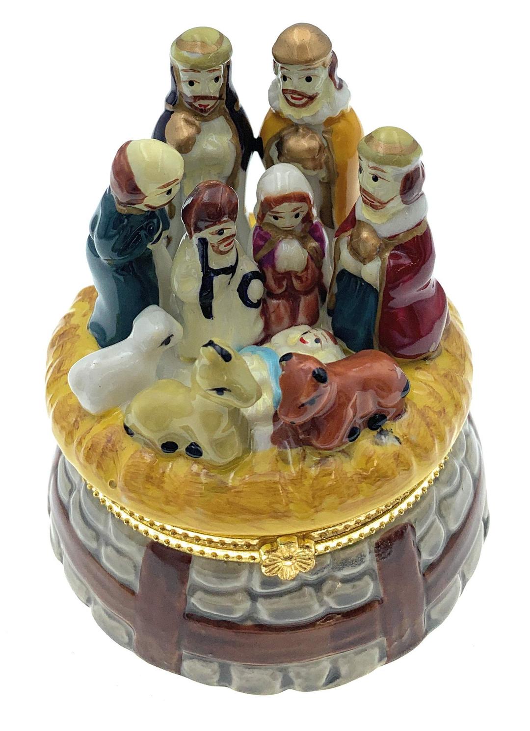 Art Gifts Holy Family Nativity Porcelain Trinket Box, Multicolor, 3.5 Inches Tall