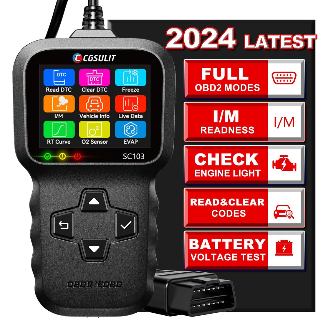 OBD2 Scanner, CGSULIT SC103 Car Code Reader Diagnose Check Engine Light Smog Check DTCs Scan Tool Live Data Stream Voltage Test for Vehicles Since 1996