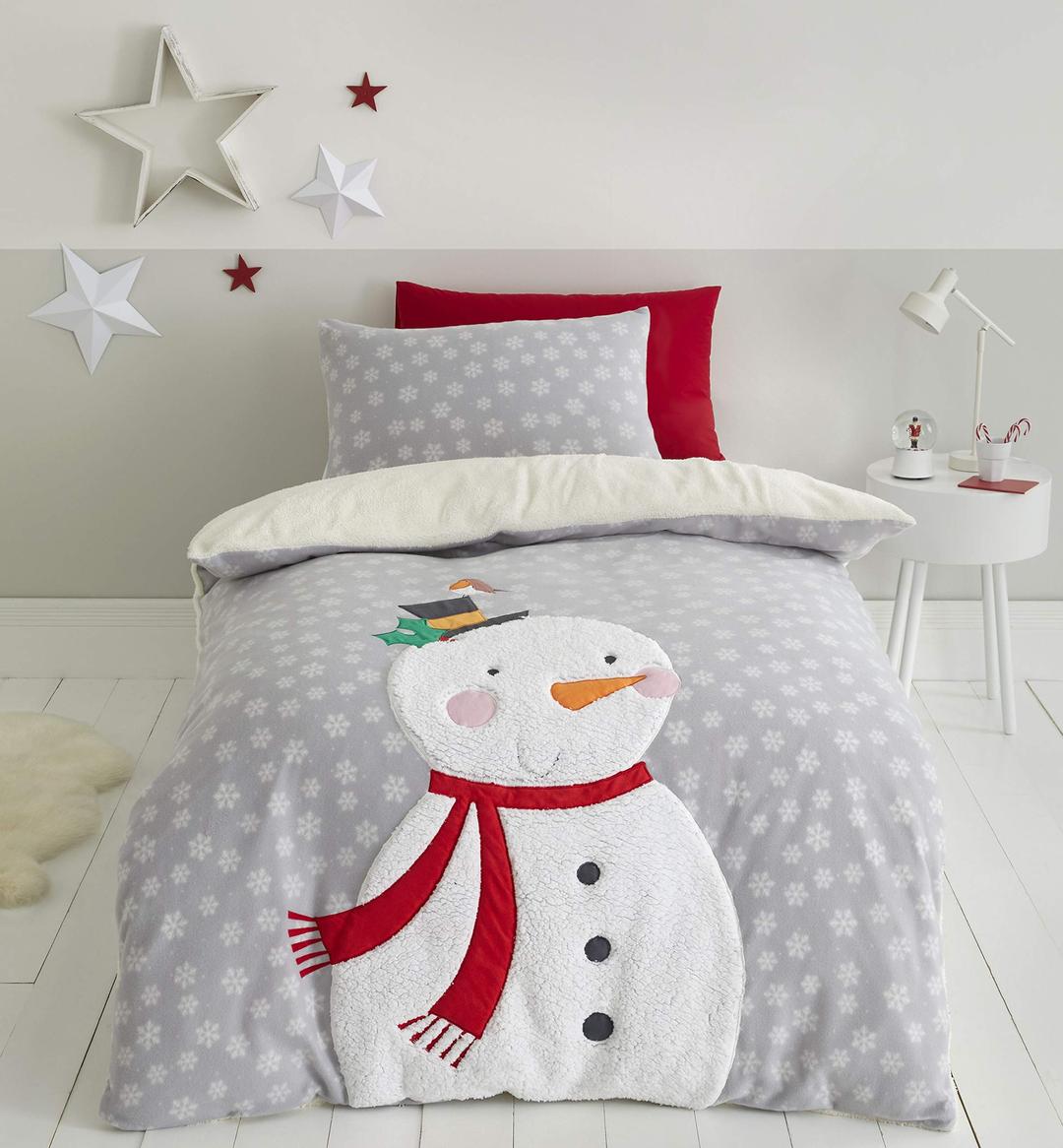 Catherine Lansfield Christmas Cosy Snowman Single Duvet Cover Set with Pillowcase Grey