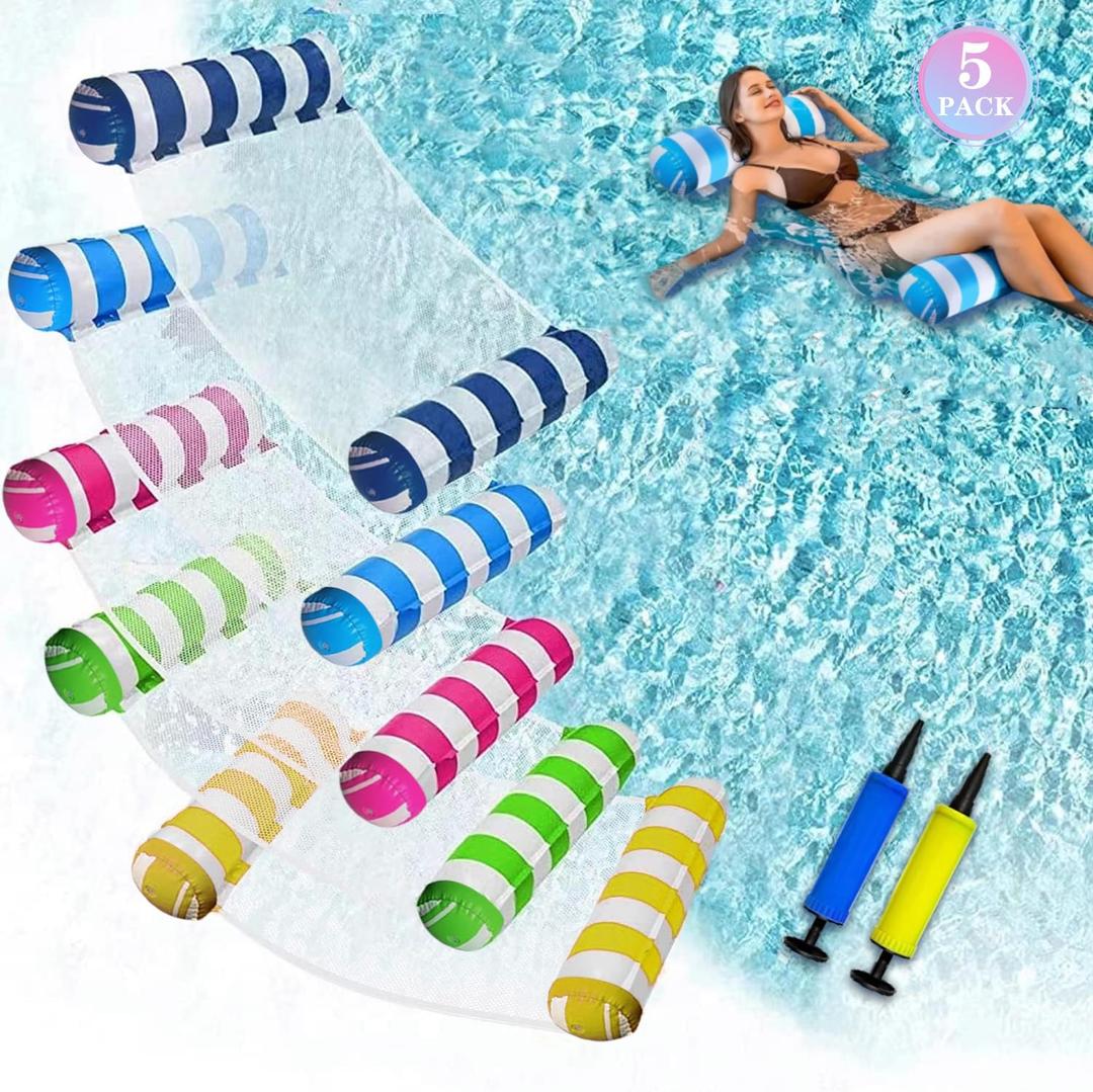 5 Pack Upgrated XL Water Pool Floats, 4-in-1 (Hammock, Saddle, Lounge Chair, Drifter) Multi-Purpose Water Pool Float, Non-Stick PVC Material