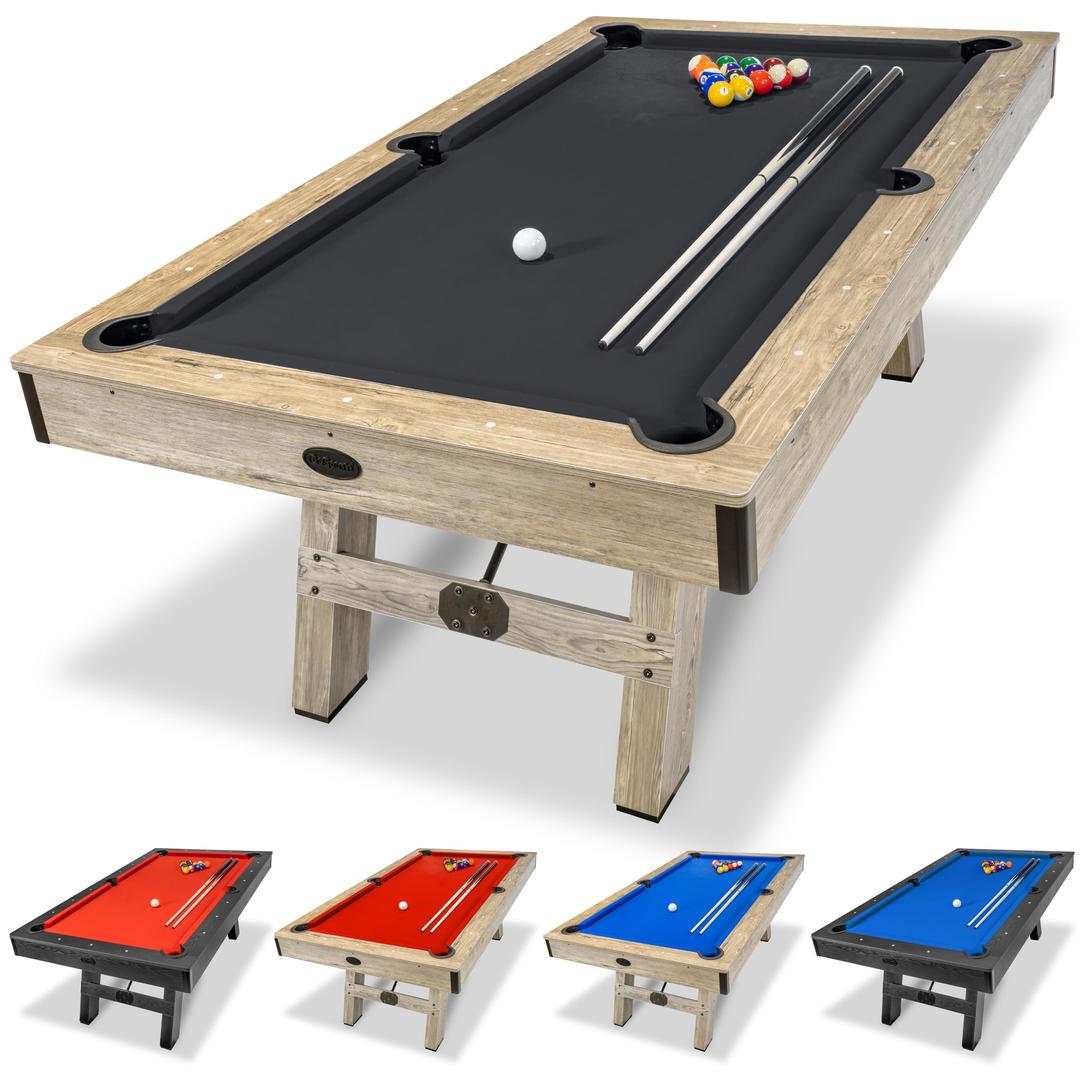 GoSports 7 ft Pool Table with Wood Finish - Modern Billiards Table with 2 Cue Sticks, Balls, Rack, Felt Brush and Chalk - Choose Your Style