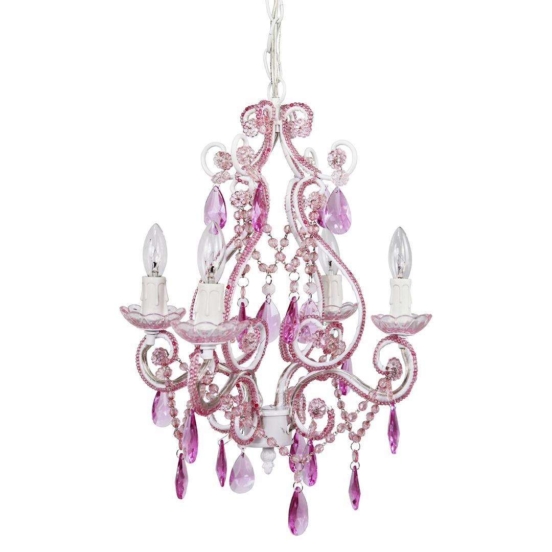 Tadpoles Mini 4-Bulb Vintage Chandelier - Pink Sapphire | 14" x 14" x 17" | Plug-In or Hardwired | Uses Four 25-Watt E12 Candelabra Bulbs | Faux Crystal Chandelier with Acrylic & Glass Beads