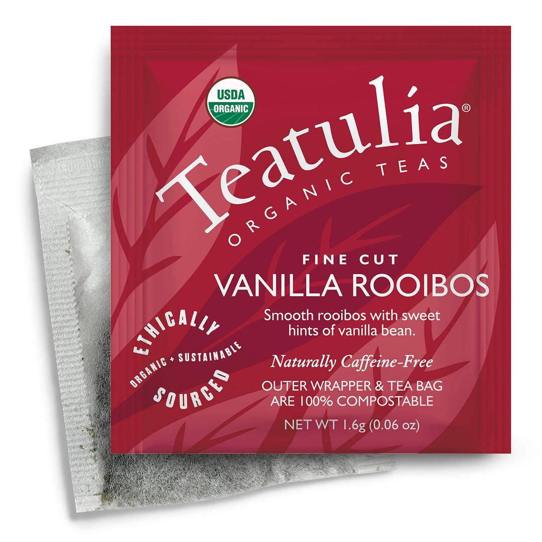 TeatuliaOrganic Vanilla Rooibos Red Tea Bags (50 Wrapped Teabags) | 100% Compostable & Sustainably Grown in South Africa | Herbal Caffeine-Free Rooibos Tea